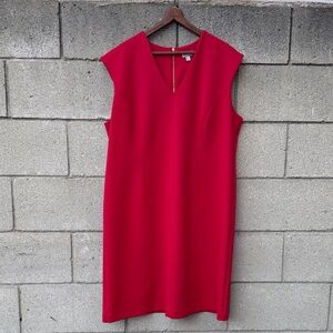Red, Sleeveless, V Neck Dress